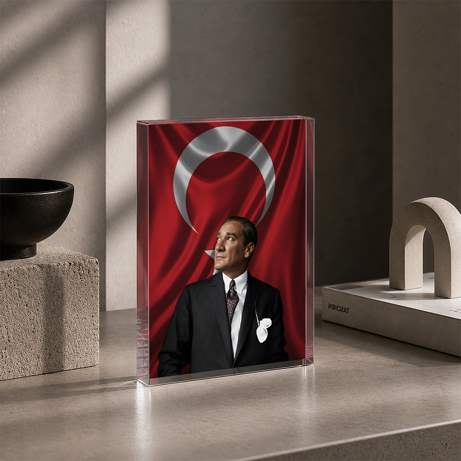 Atatürk & Türk Bayrağı – Dikey Akrilik Cam Blok