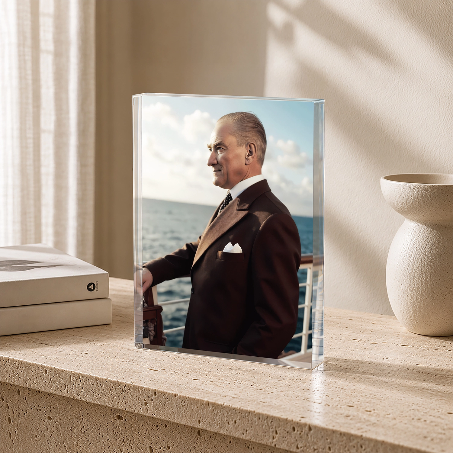 Atatürk Deniz Manzaralı Portre – Akrilik Cam Blok