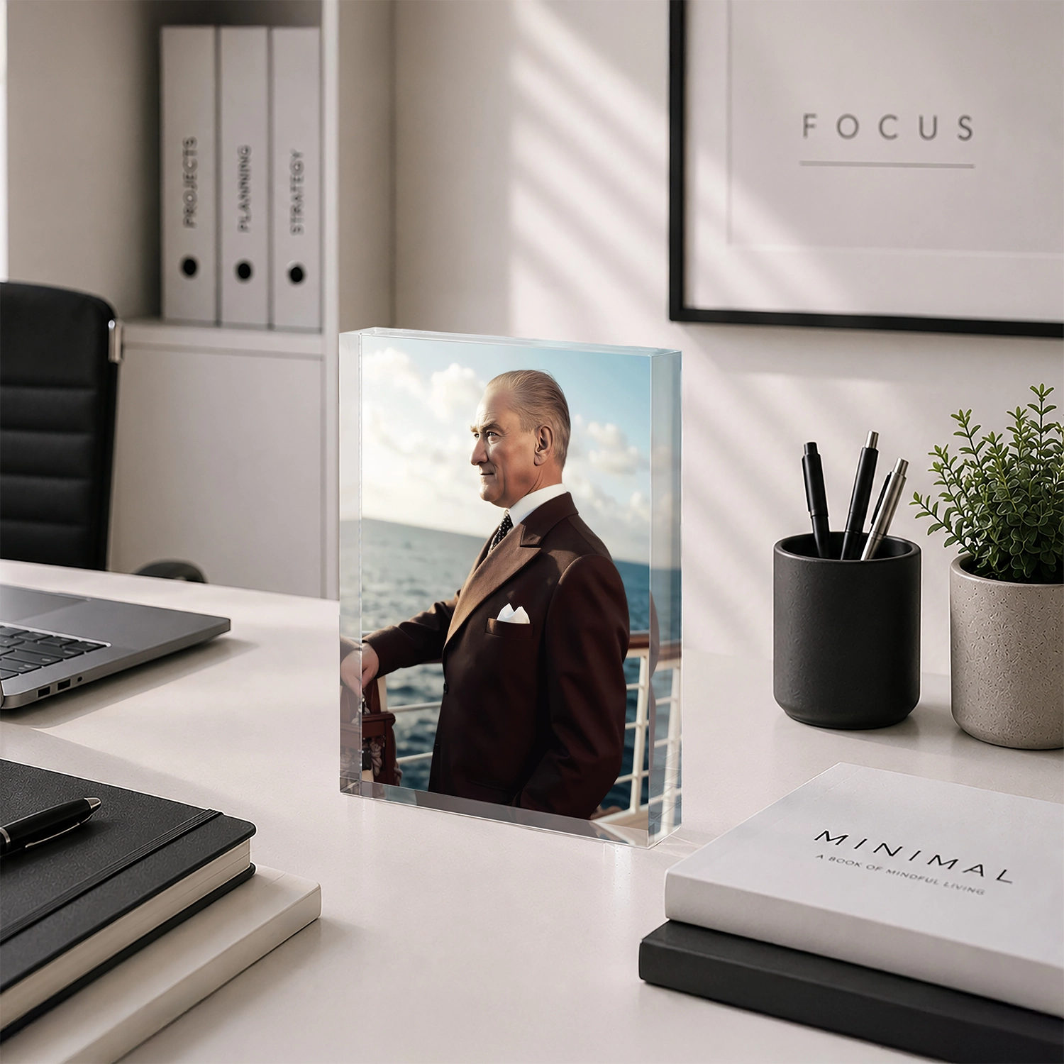 Atatürk Deniz Manzaralı Portre – Akrilik Cam Blok
