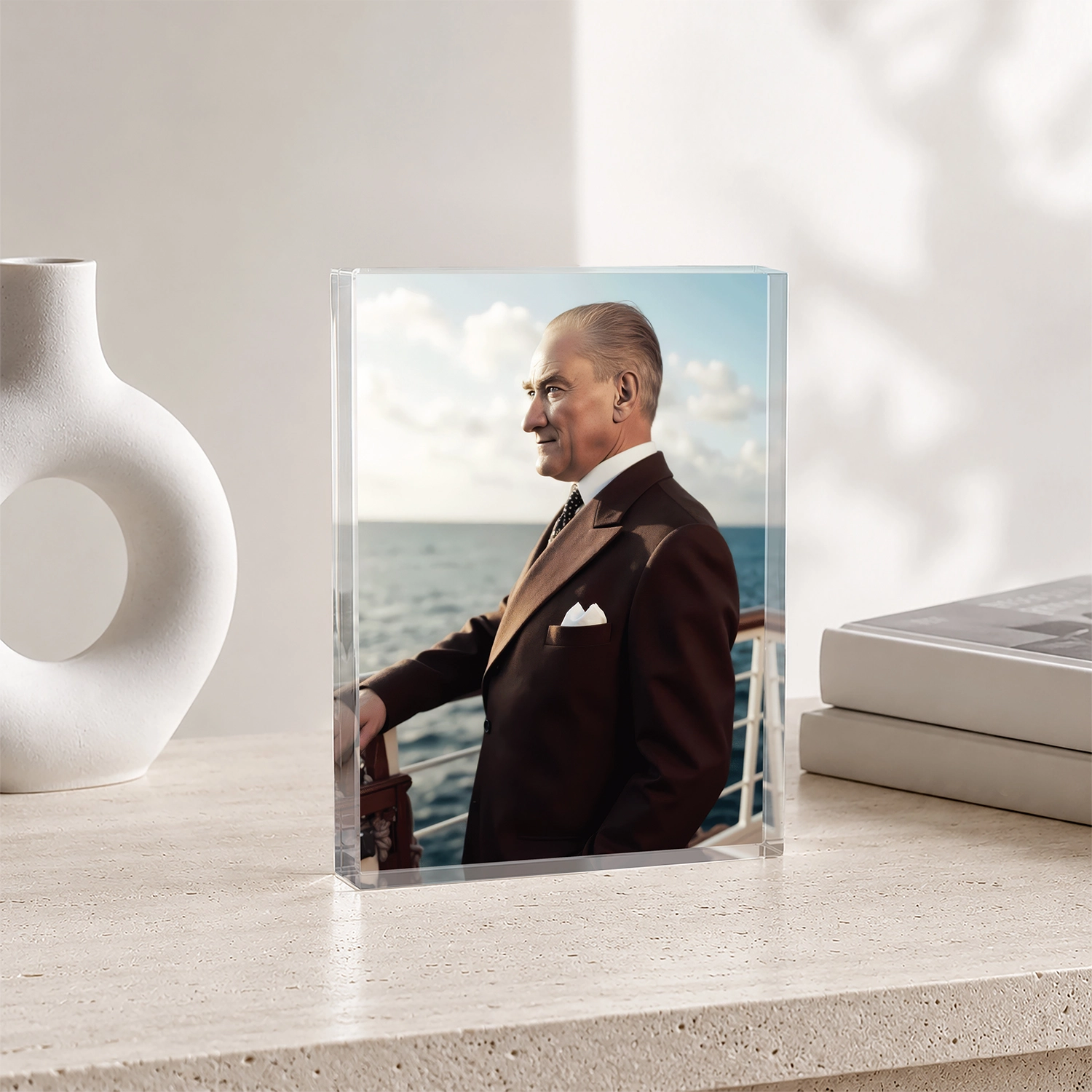 Atatürk Deniz Manzaralı Portre – Akrilik Cam Blok