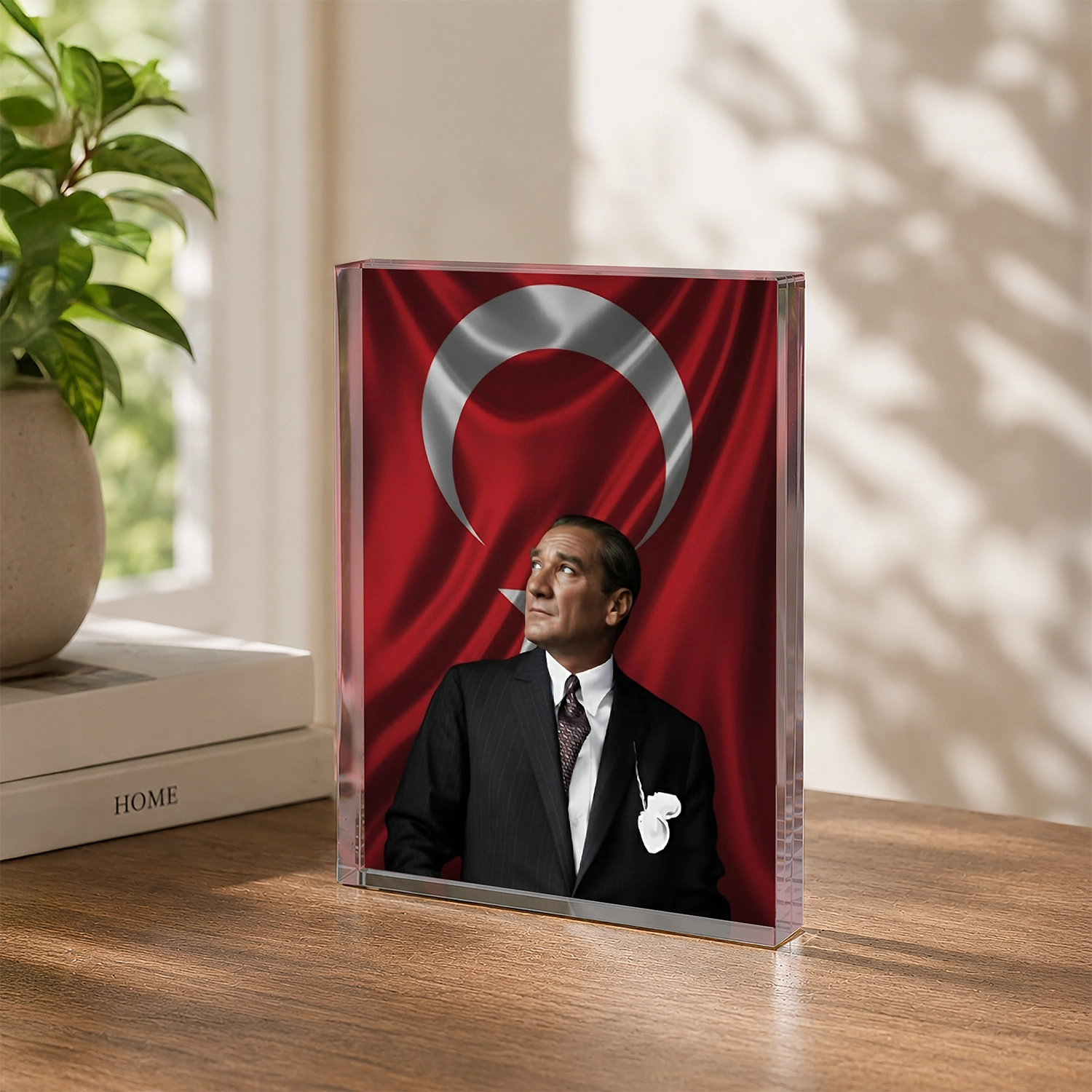 Atatürk & Türk Bayrağı – Dikey Akrilik Cam Blok