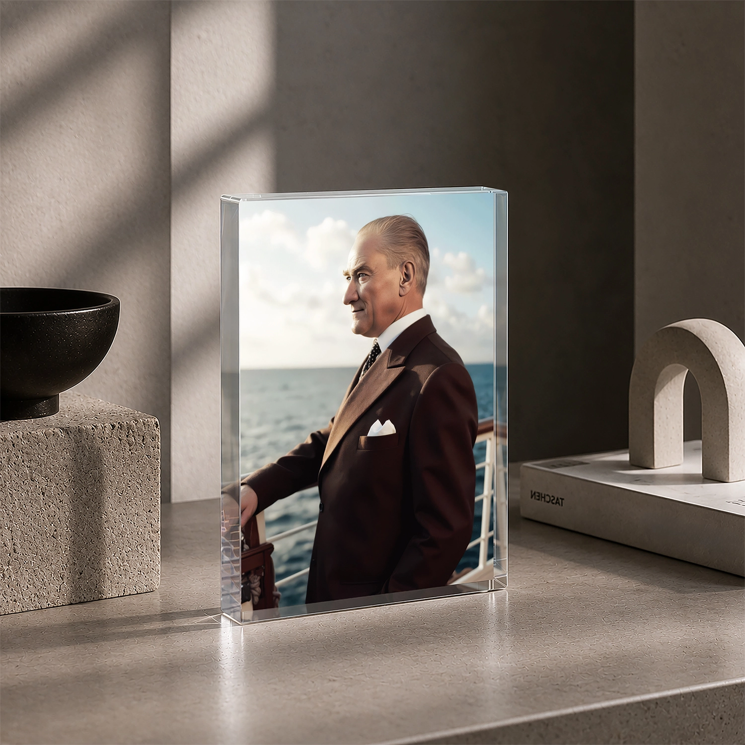 Atatürk Deniz Manzaralı Portre – Akrilik Cam Blok